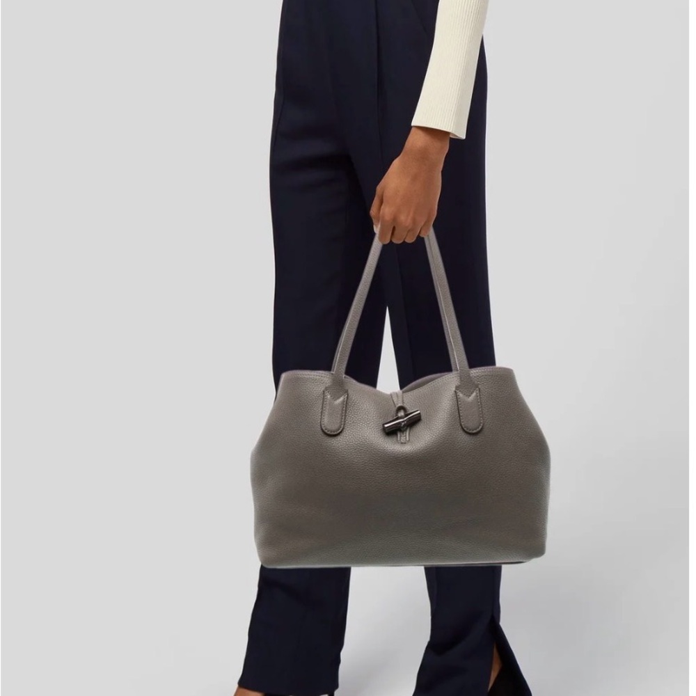 Roseau LongChamp Cowhide Tote Bag with Gun Metal Hardware and Bamboo Toggle